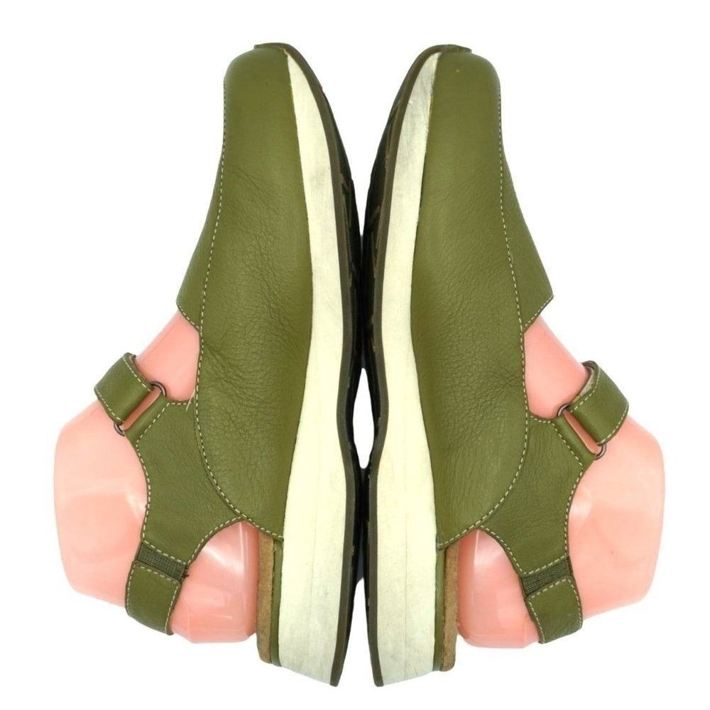 Gorpcore Simple Mary Jane Shoes Women 7.5 Olive Green Leather Wedge Straps - Picture 7 of 12